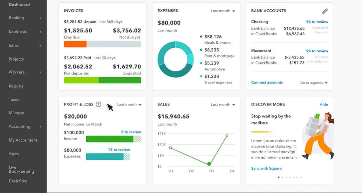 QuickBooks dashboard - Quickbooks - First City Payments